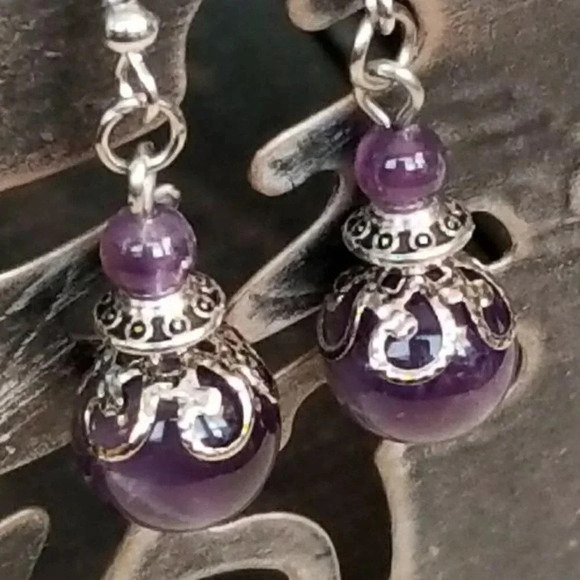 Victorian Lace Amethyst Gemstone Drop Earrings - Picture 1 of 4